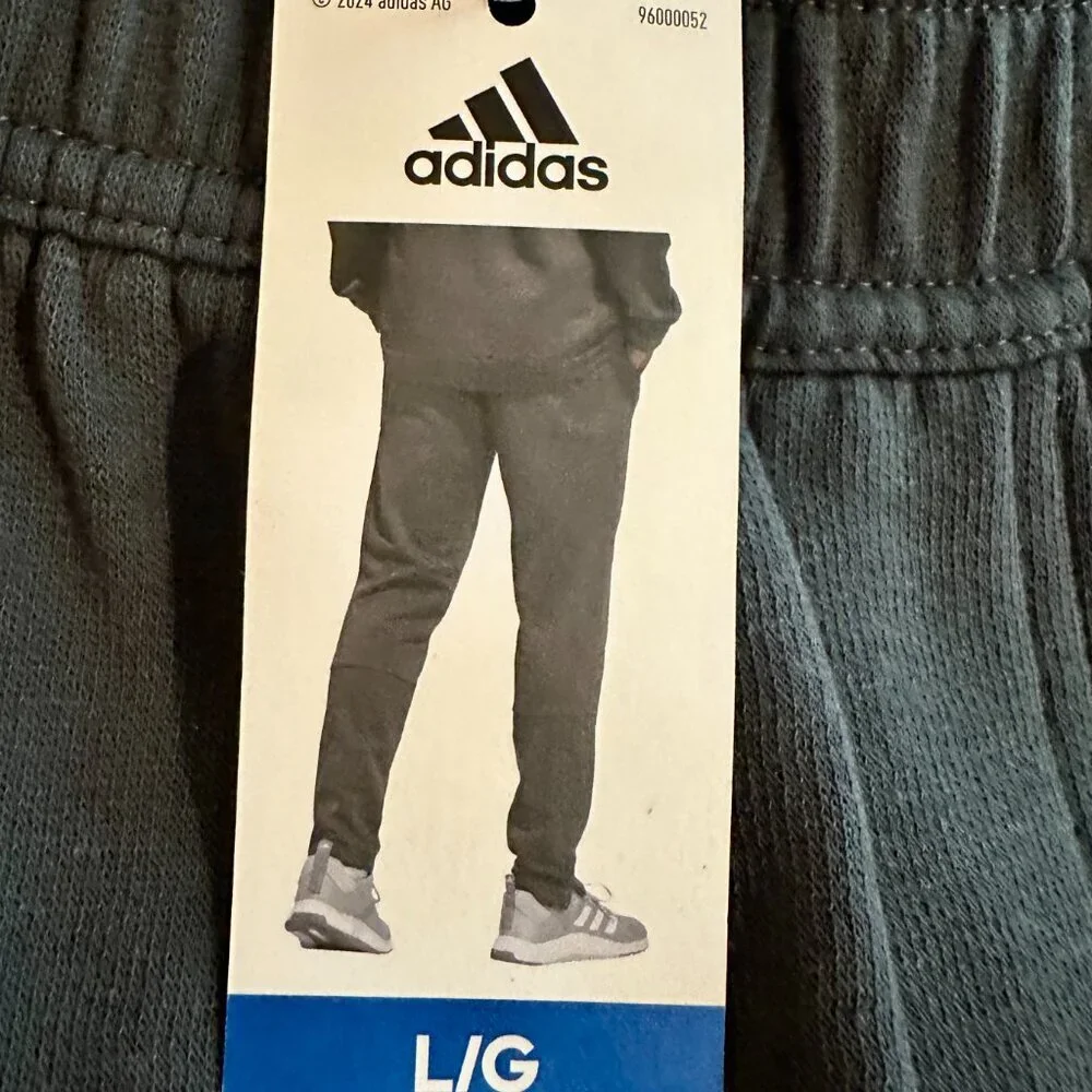 Adidas Men's Fleece Tapered Jogger Pant Size L Grey Drawstring Zippered Leg NEW
